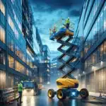 Electric boom lift on a norwegian city construction site with digital controls